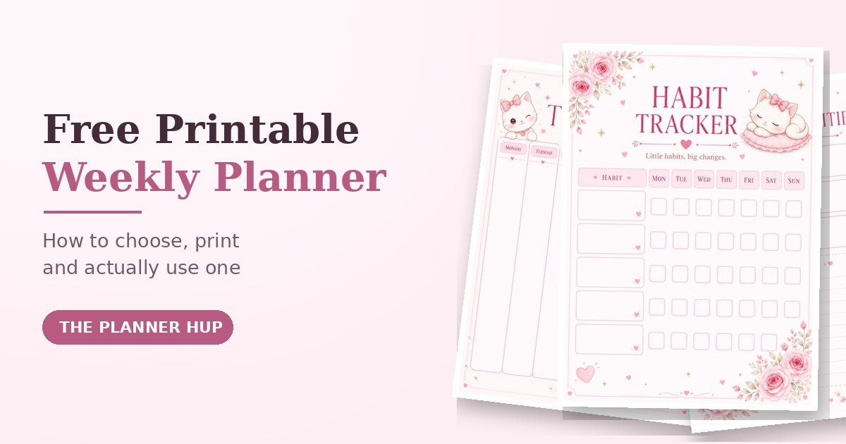 Free printable weekly planner pages: weekly overview, priorities and habit tracker