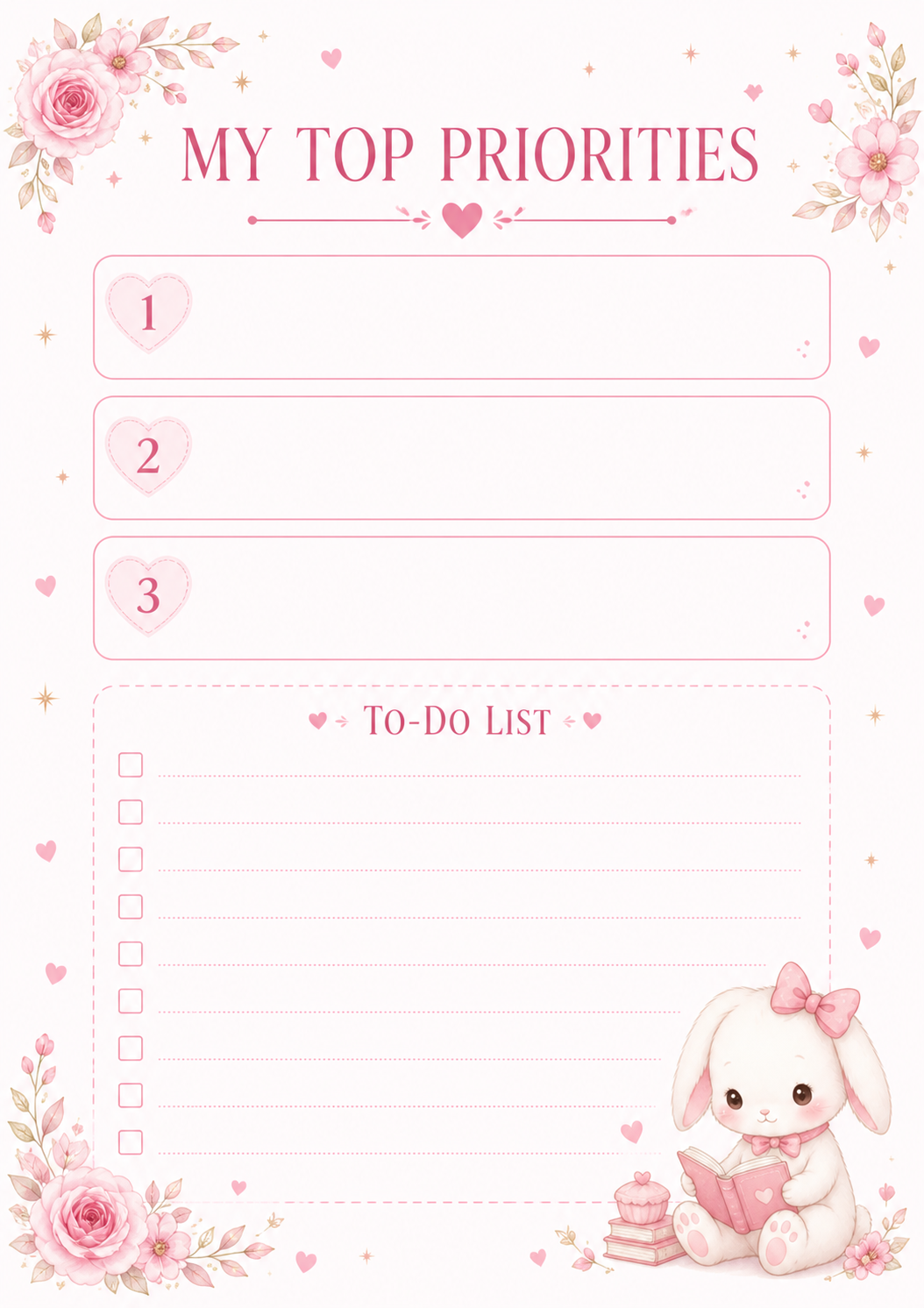 Free Weekly Planner top priorities and to-do list page
